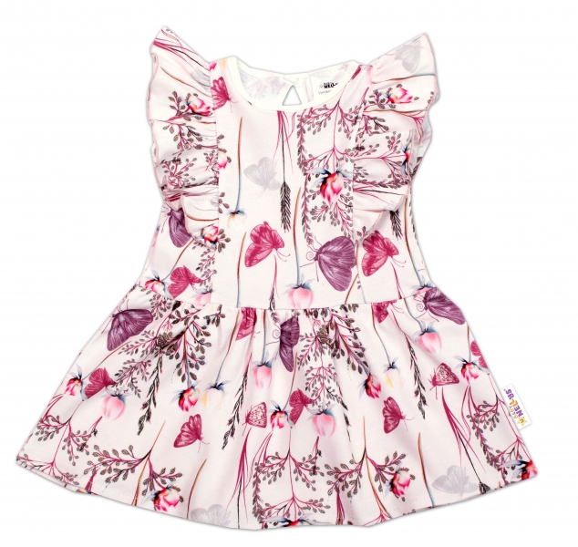 Baby Nellys Letní šaty s krátkým rukávem Motýlci - růžové Veliko