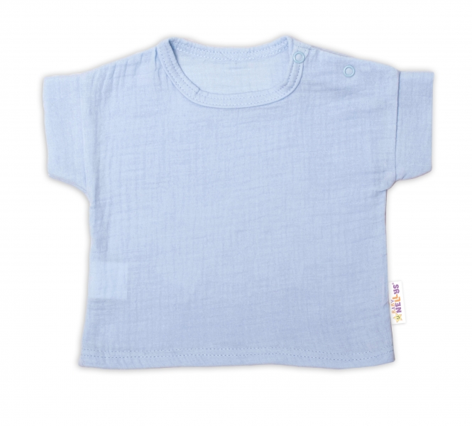 Baby Nellys 2-dílná mušelínová soupravička, tričko + kraťasky BOY, světle modrá