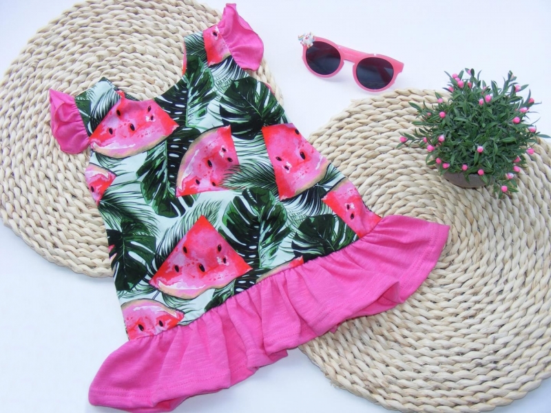 G-baby Letní šaty s volánky Meloun - růžové Velikost koj. obleče