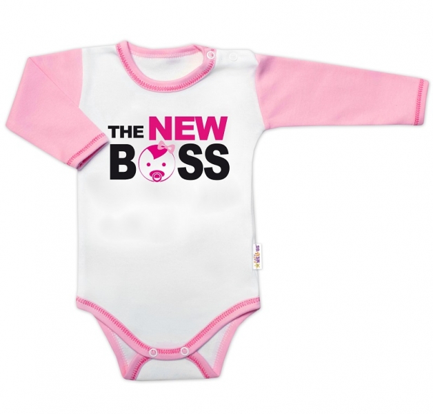 Body dlouhý rukáv s vtipným textem Baby Nellys, The New Boss, ho