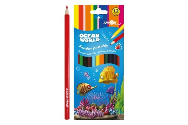 Pastelky barevné dřevo Ocean World trojhranné 12 ks v krabičce 9