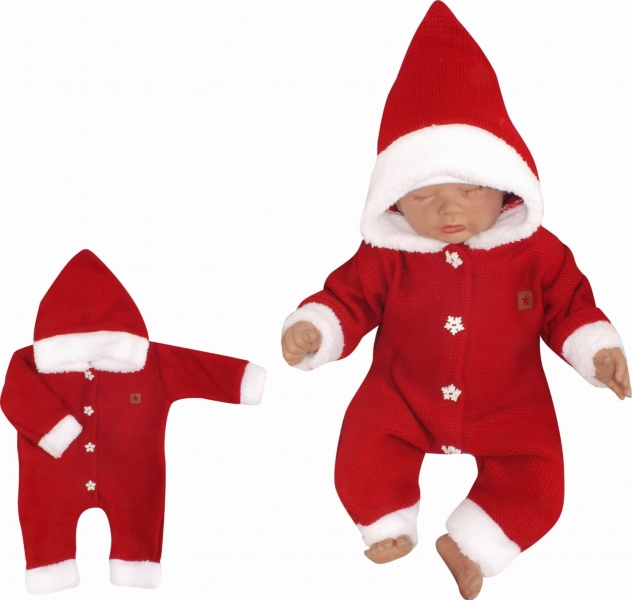 Z&Z Dětský pletený overálek s kapucí Baby Santa, červený Vel