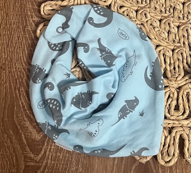 Dětský bavlněný šátek na krk Mamatti, Dino park - modrá s potisk