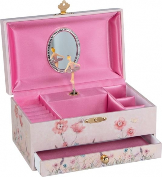 Hrací skříňka/šperkovnice s šuplíkem Květiny, Goki, světle růžov