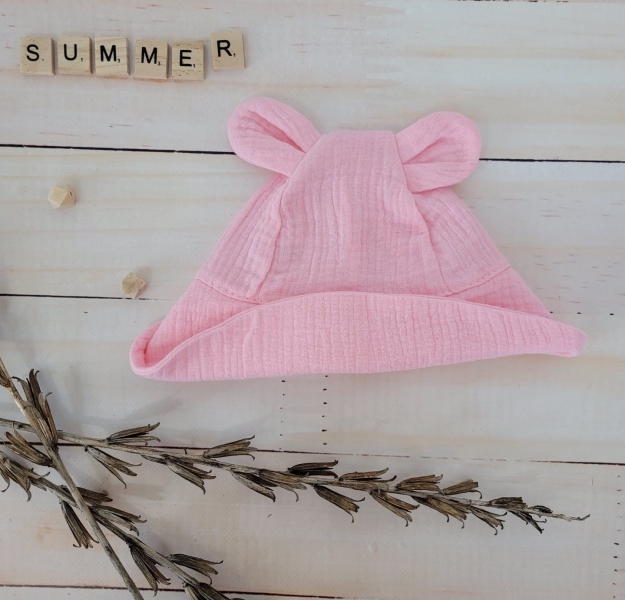Letní mušelínový klobouček Z&Z s oušky, růžový Velikost koj.