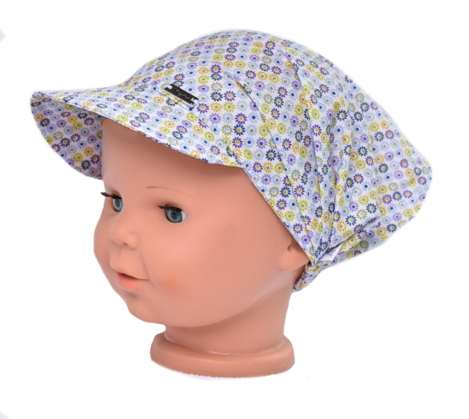 Dětský bavlněný šátek s kšiltem, Baby Nellys Flowers, zelený/modrý, vel. 98/104