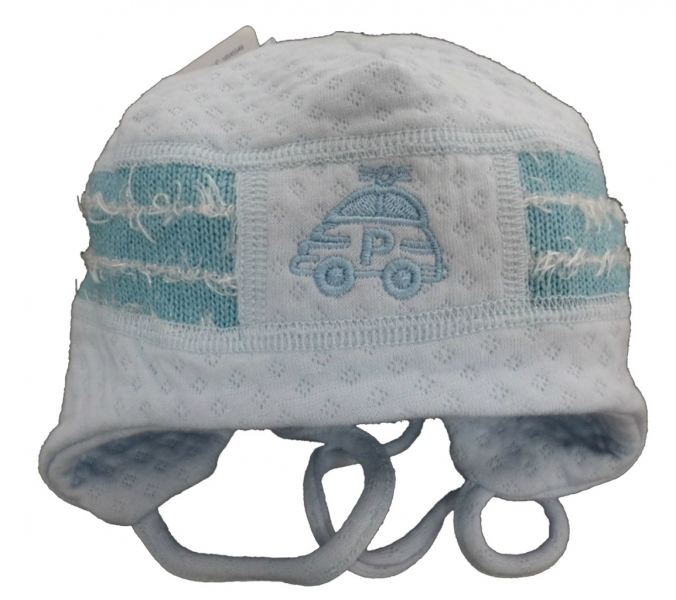 Čepice kojenecká bavlna s pleteninou - AUTÍČKO modrá 