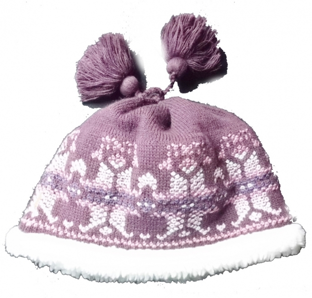 Čepice dětská zimní pletená - VZOR KVĚTY fialová 