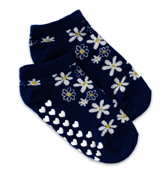 Dětské ponožky s ABS Květinky - tm. modré Velikost koj. oblečení