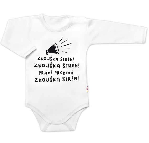 Body dlouhý rukáv Zkouška sirén, Baby Nellys, bílé Velikost koj.