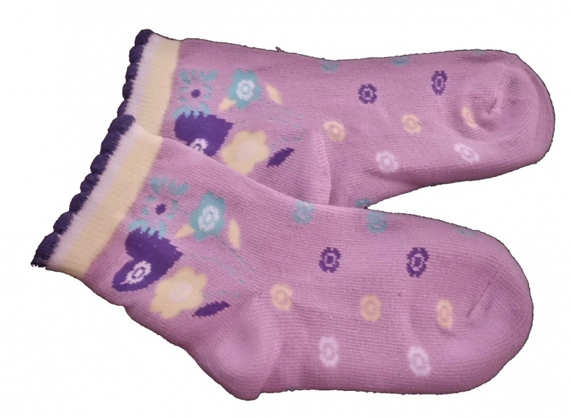 Ponožky dětské bavlna - KYTICE SE SRDCEM fialové