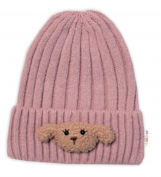 Dětská zimní čepice Bear, Baby Nellys - pudrově růžová, vel. 48-