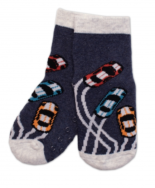 Dětské froté ponožky s ABS Auta - šedo/modré, vel. 31/34 Velikos