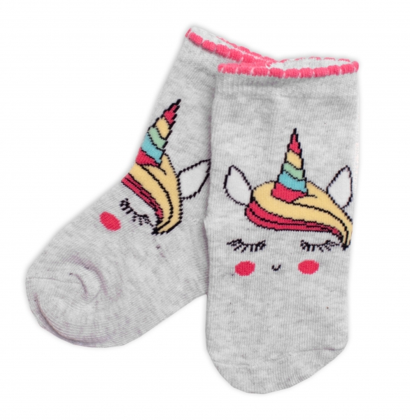 Dětské bavlněné ponožky Jednorožec - šedé Velikost koj. oblečení
