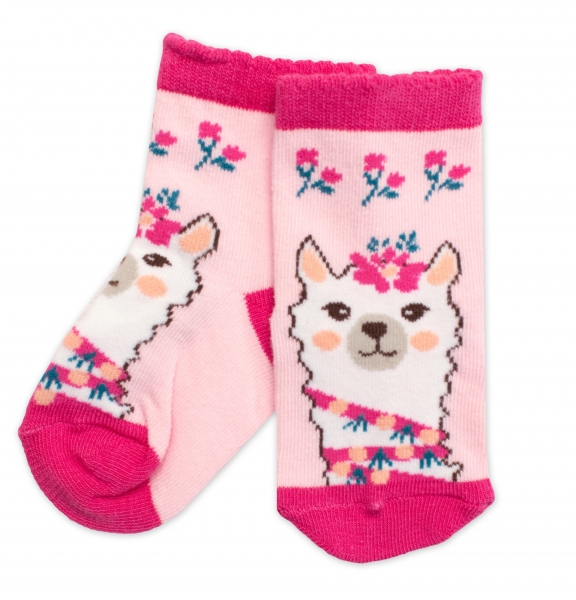 Dětské bavlněné ponožky Lama - růžové Velikost koj. oblečení 19-