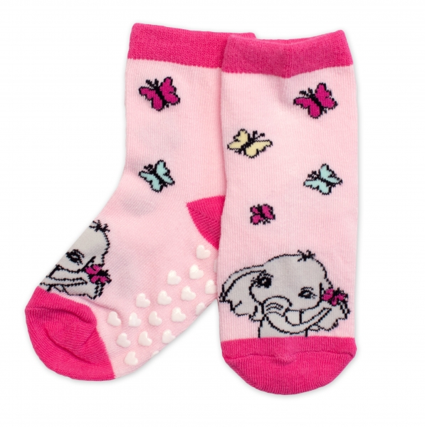 Dětské ponožky s ABS Slůně - růžové Velikost koj. oblečení 19-22