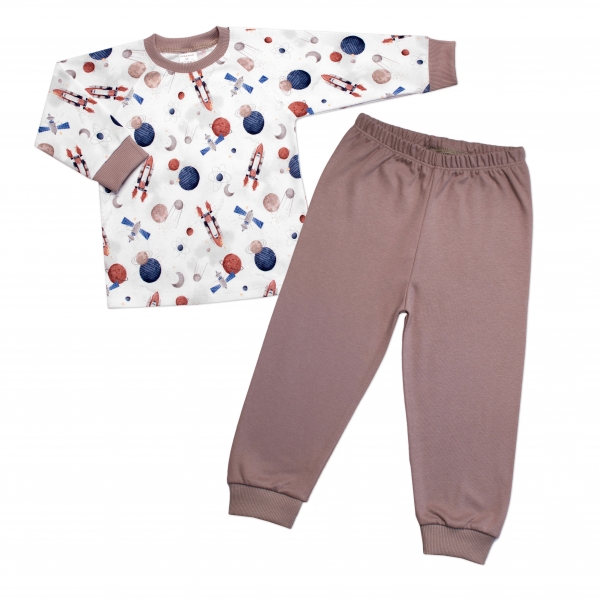Dětské pyžamo 2D sada, triko + kalhoty, Cosmos, Mrofi, béžová/bí