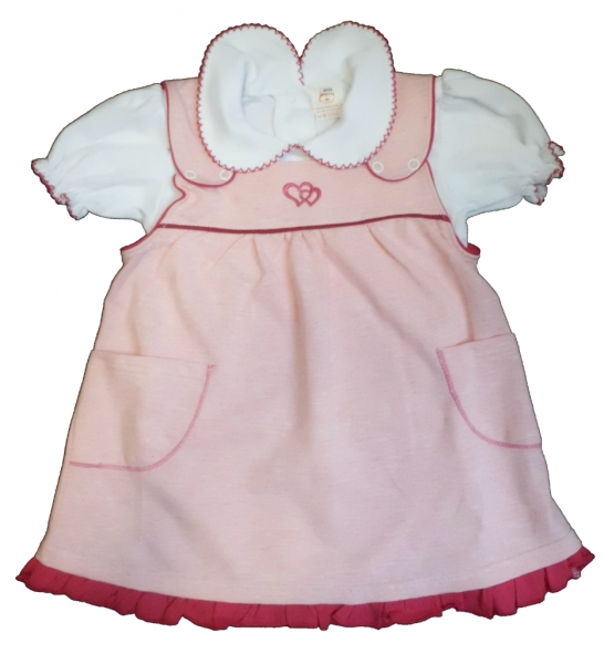 Šaty dětské bavlna s body krátký rukáv - SRDÍČKA růžové 