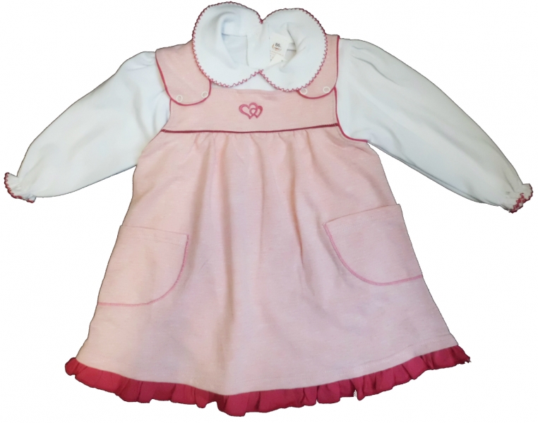 Šaty dětské bavlna s body dlouhý rukáv - SRDÍČKA růžové 