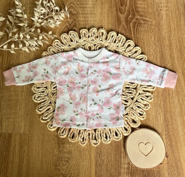 Novorozenecká bavlněná košilka, kabátek, Mamatti, Květy višní -