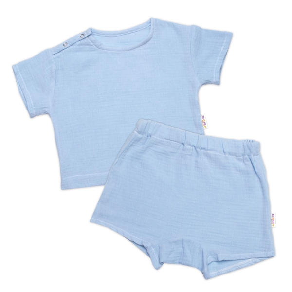 Dětská letní mušelínová 2D sada tričko kr. rukáv + kraťasy, modr