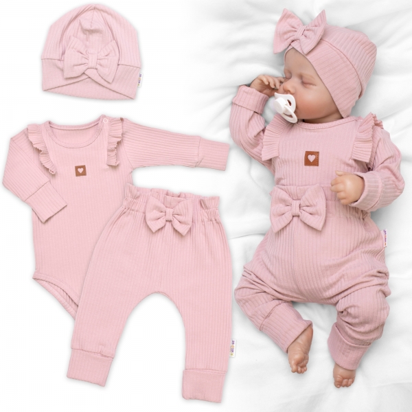 Žebrovaná rostoucí souprava 3D, Baby Girl - pudrově růžová Velik