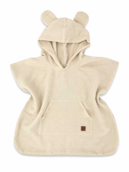 Dětské mušelínové pončo lux s kapucí Teddy, rychleschnoucí, béžové