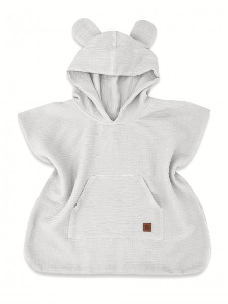 Dětské mušelínové pončo lux s kapucí Teddy, rychleschnoucí, šedé