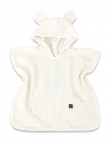 Dětské mušelínové pončo lux s kapucí Teddy, rychleschnoucí, smetanové