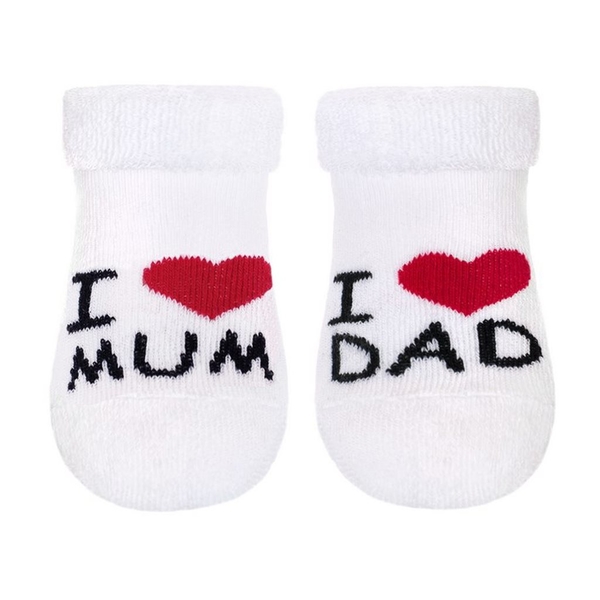 Kojenecké froté ponožky New Baby bílé I Love Mum and Dad Velikos