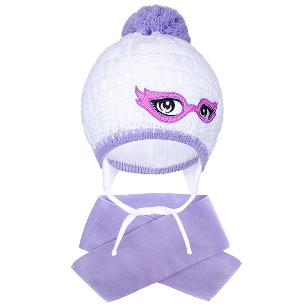 Zimní dětská pletená čepička se šálou New Baby fialová Velikost