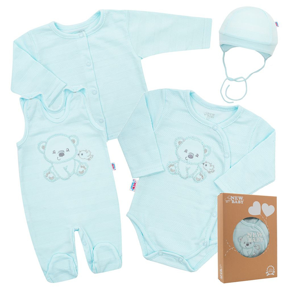 Souprava kojenecká bavlna 4-dílná - SWEET BEAR modrá 