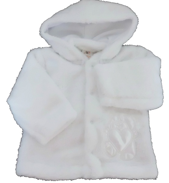 Kojenecký kabátek chlupáčkový s odepínací kapucí - MEDVÍDEK bílý