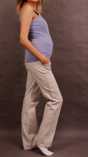 Be MaaMaa Těhotenské kalhoty s boční kapsou - tm. béžová, vel. X