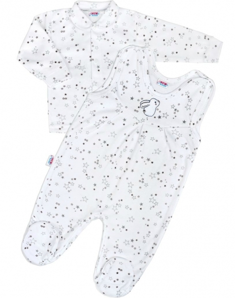 Souprava kojenecká 2-dílná bavlna - MAGIC STARS hvězdičky šedé 