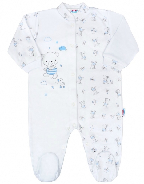 Overal kojenecký bavlna - BEARS bílo-modrý 
