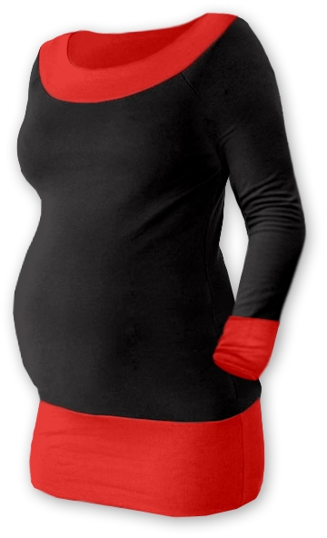 Těhotenské tričko - dlouhý rukáv - DUO černé s červenou