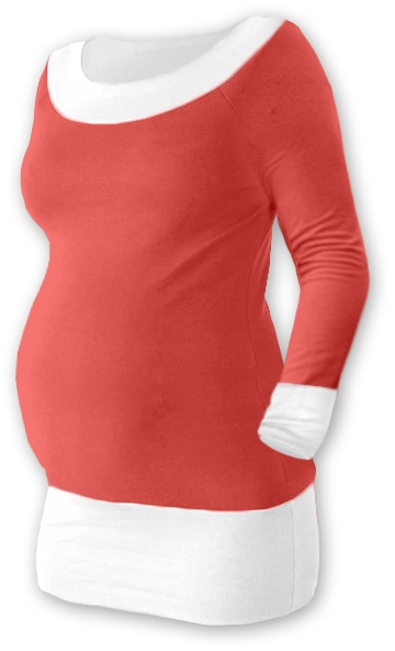 Těhotenské tričko - dlouhý rukáv - DUO červené s bílou
