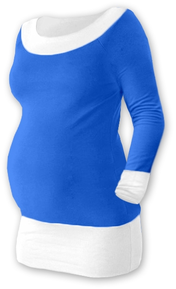 Těhotenské tričko - dlouhý rukáv - DUO modré s bílou