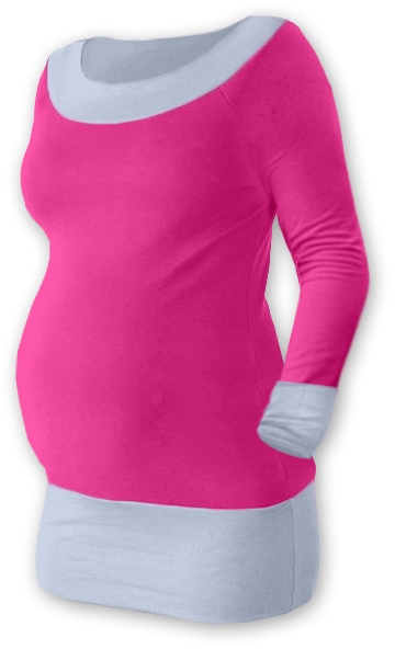 Těhotenské tričko - dlouhý rukáv - DUO růžové se šedou