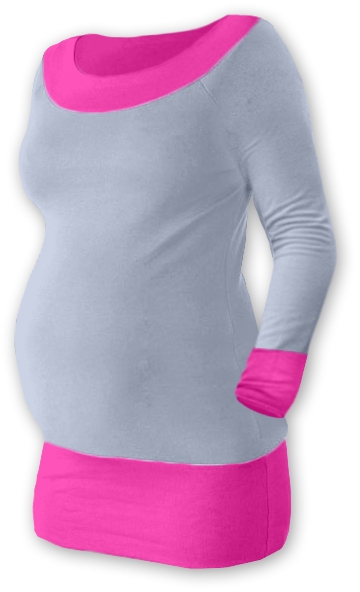 Těhotenské tričko - dlouhý rukáv - DUO šedé s růžovou