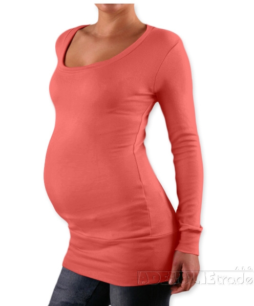 Těhotenské tričko - dlouhý rukáv - NELLY - korálové