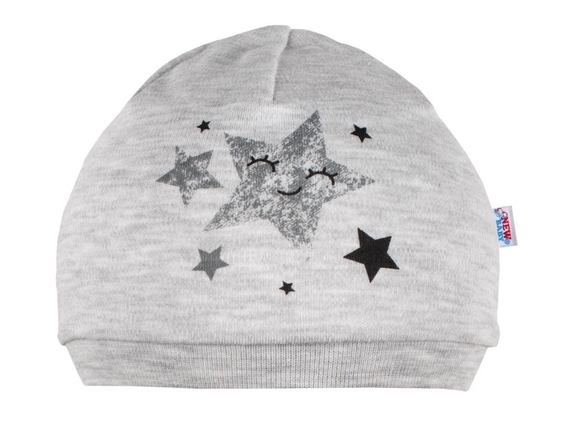 Čepice kojenecká nasazovací bavlna - STARS šedé 
