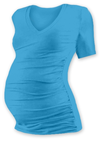 Těhotenské tričko - krátký rukáv - VÝSTŘIH DO V - tyrkysové