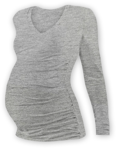 Těhotenské tričko - dlouhý rukáv - VÝSTŘIH DO V - šedý melír