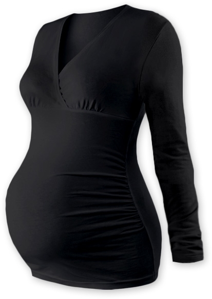 JOŽÁNEK Těhotenské triko/tunika dlouhý rukáv EVA - černé Velikos