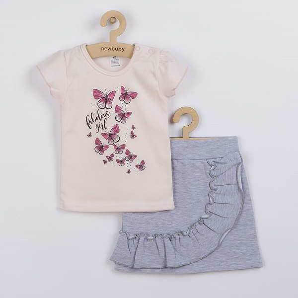 Komplet letní sukýnka a tričko - BUTTERFLIES růžovo-šedý - vel.92