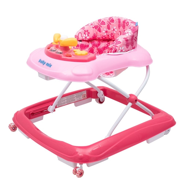 Dětské chodítko Baby Mix s volantem a silikonovými kolečky růžov