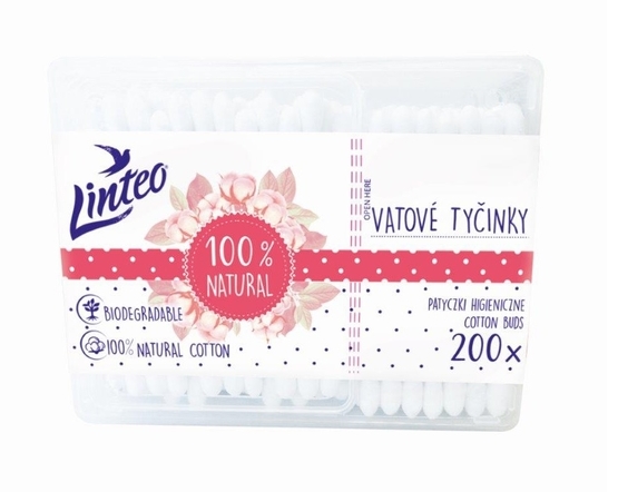 Tyčinky vatové - NATURAL LINTEO - 200ks