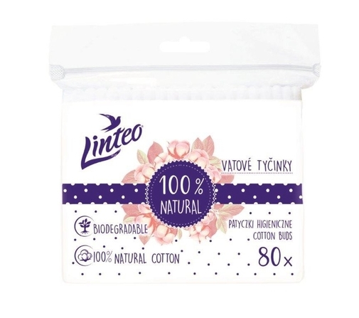 Tyčinky vatové - NATURAL LINTEO - 80ks